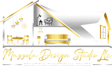 A gold and black logo for a furniture store.